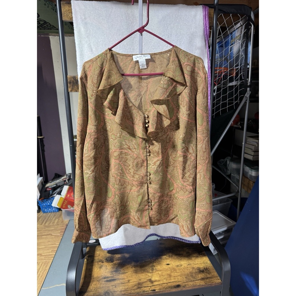 Judith Hart Woman Paisley‎ Ruffle Front Button Up Blouse Top 20W